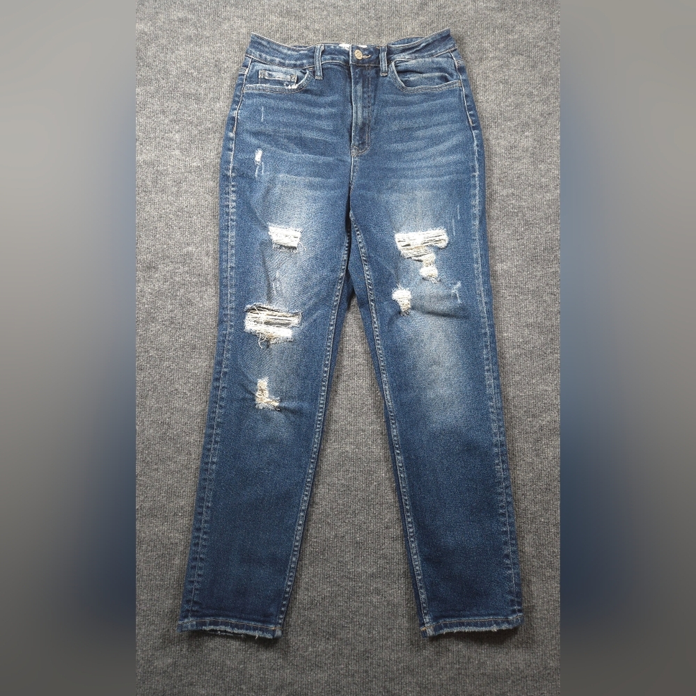Flying Monkey High Rise Distressed Straight Leg Jeans Size 26 Medium Wash - Picture 2 of 10